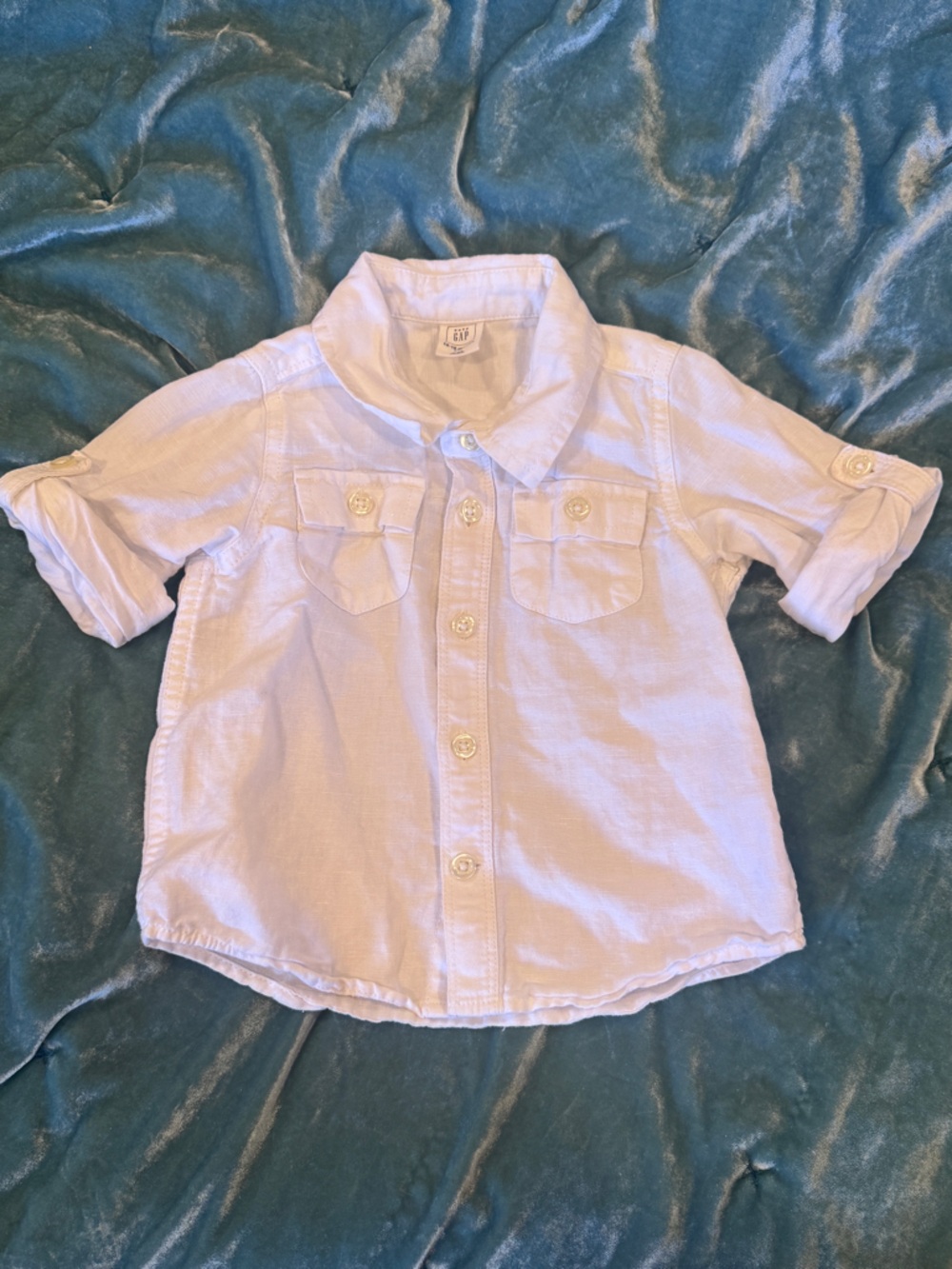 GAP Linen Cotton White Button-Down Kids Shirt Natural Fibers Classic